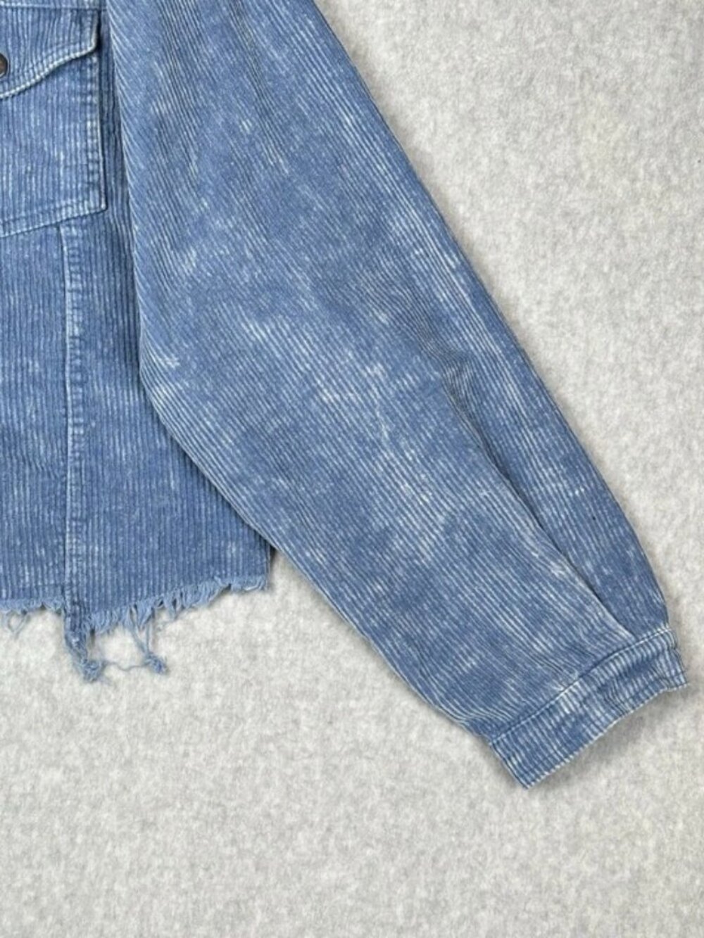 POL Corduroy Jacket Raw Hem Ripped Distressed Light Blue Casual Button Front M - Picture 8 of 13
